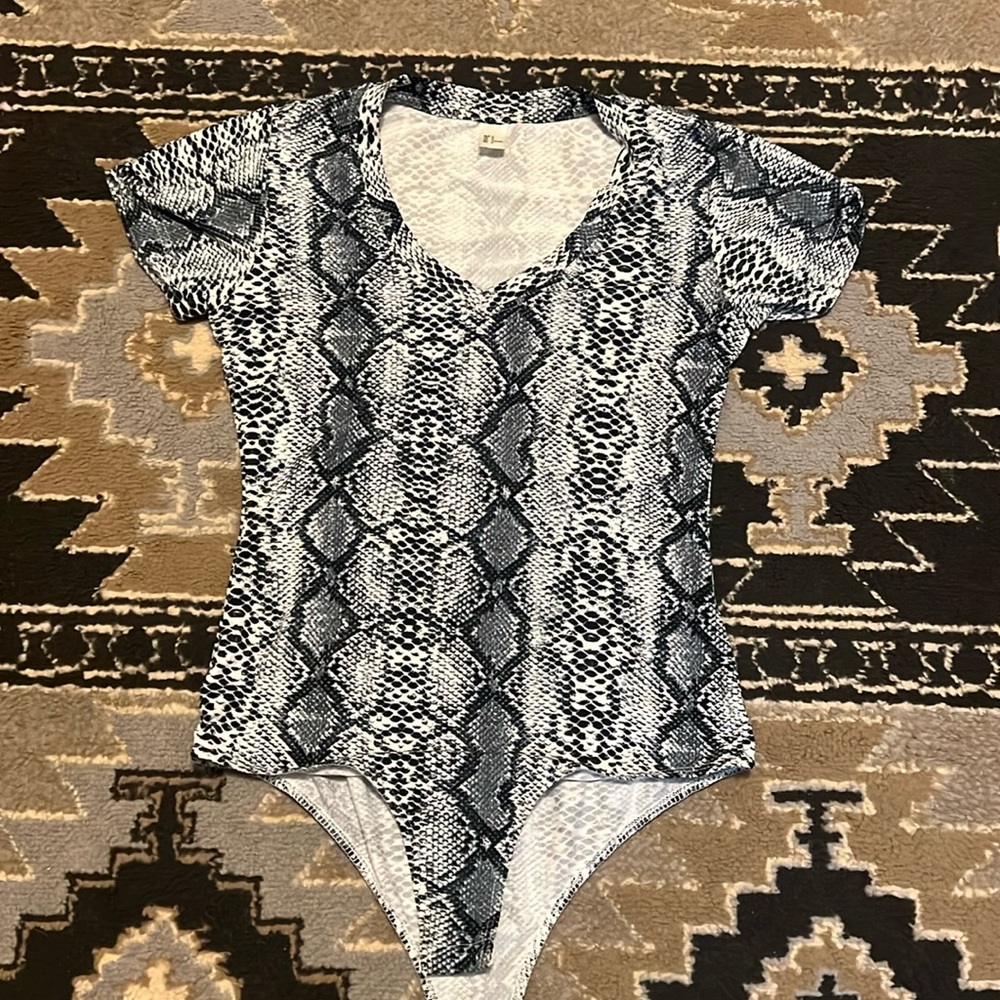 Black snakeskin bodysuit